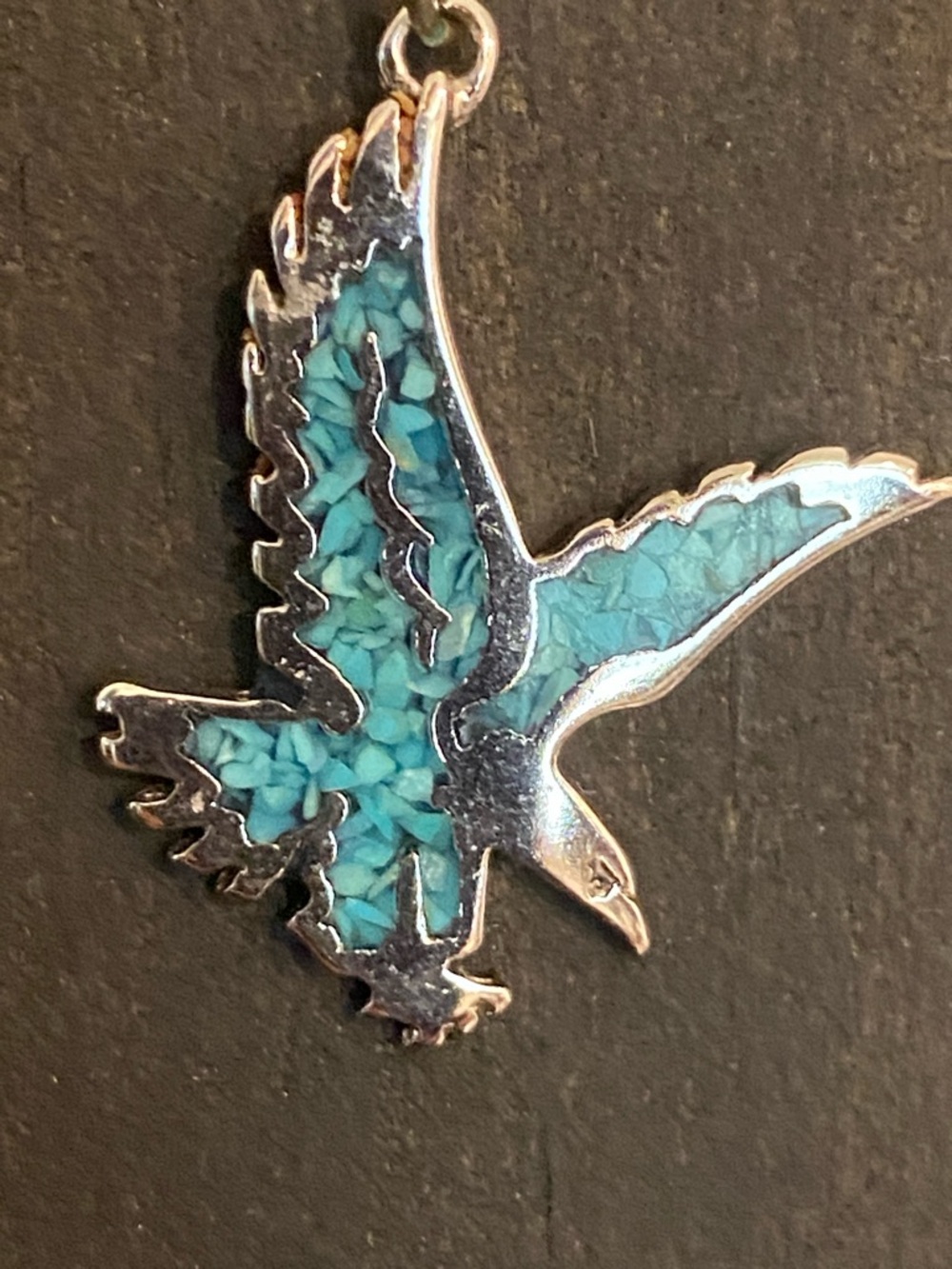 VINTAGE ( 70’s) Silver Chain Necklace with Turquoise and Silver Eagle Pendant